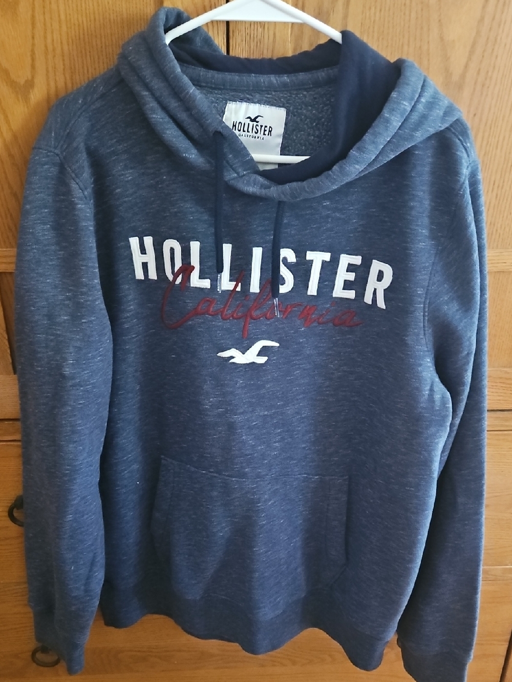 Hollister Heathered Bkue  Pullover Hoodie with White & Red Logo BOGO